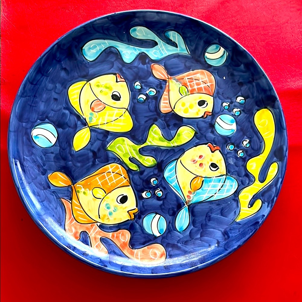 Vintage ITALY Sorrento Dec A Mano  Colorful Fish Design Ceramic Plate 12.25” D
